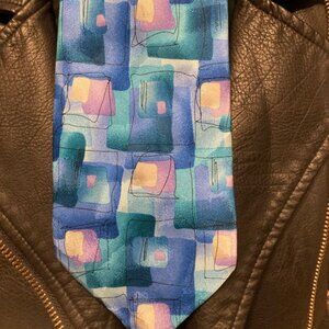 J. Garcia Silk Tie "Moon Mountain" Collection Forty-Two Blues Teal Lavender